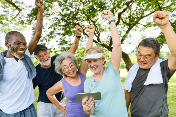 istock Senior Group Friends Exercise Relax Concept 887217026