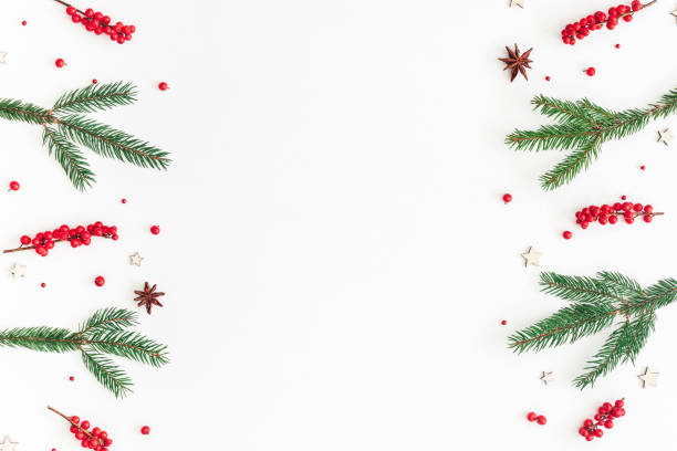 istock Christmas composition on white background. Flat lay, top view 887224786
