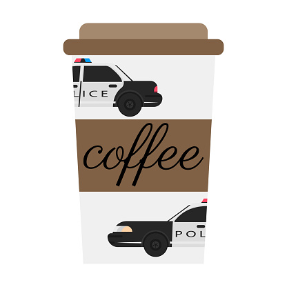 A policeman drinks coffee. Flat vector illustration.