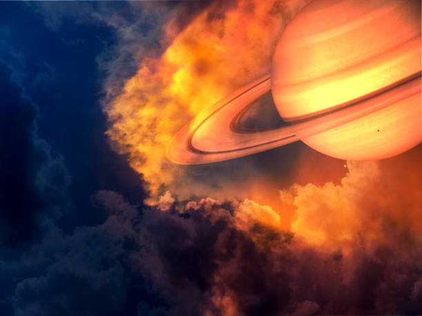 istock saturn red hot and space on sunset sky 887227886
