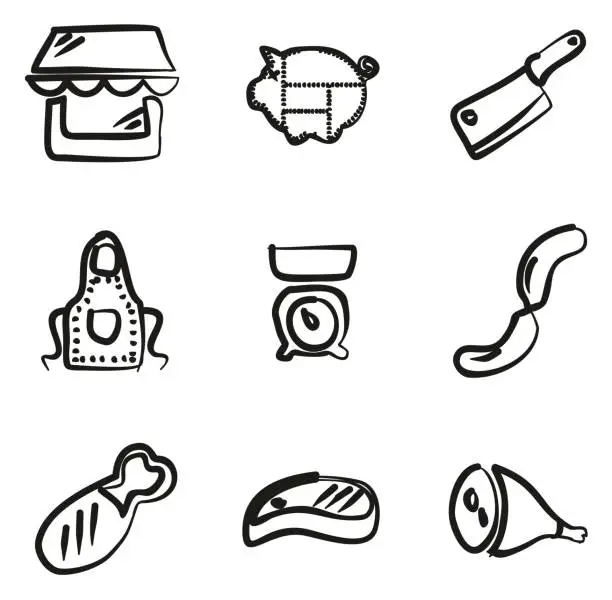 Vector illustration of Butcher Shop Icons Freehand