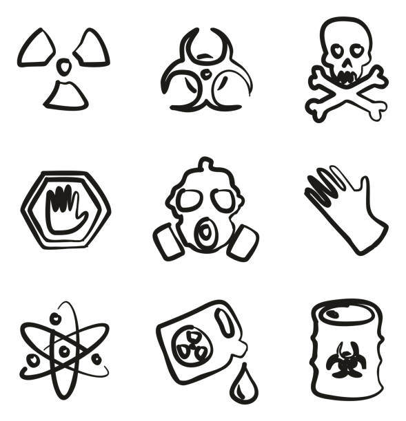 ilustraciones, imágenes clip art, dibujos animados e iconos de stock de biohazard iconos a mano alzada - toxic waste vector biohazard symbol skull and crossbones