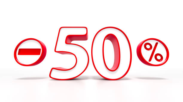 istock 50 percent red symbol isolated on white background 887240026