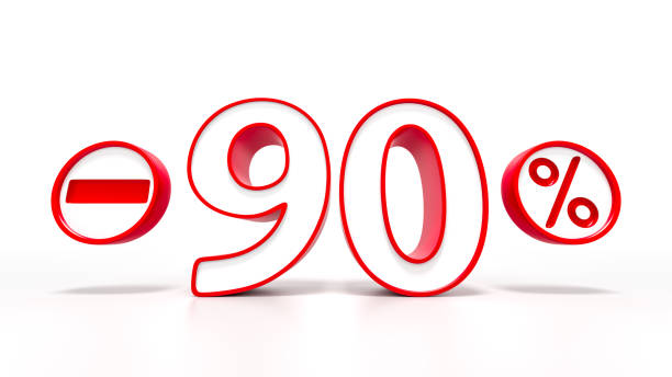 90 percent red symbol isolated on white background
