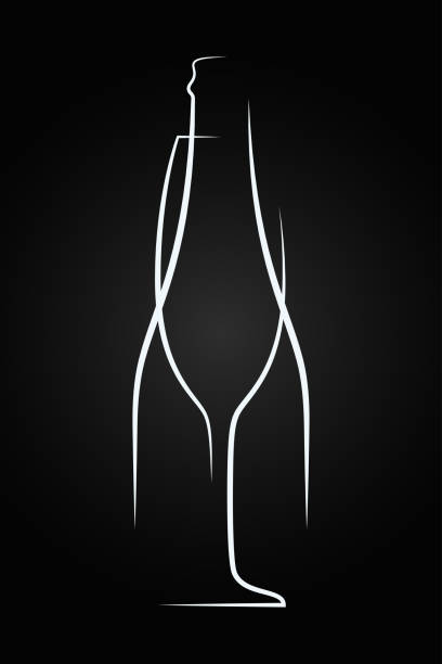 シャンパン グラス。黒い背景にシャンパン ボトル - champagne celebration glass black点のイラスト素材／クリップアート素材／マンガ素材／アイコン素材