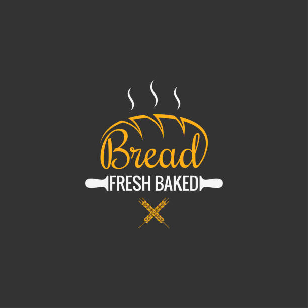 ilustraciones, imágenes clip art, dibujos animados e iconos de stock de diseño de pan. panadería firmar sobre fondo negro - bread cereal plant black food