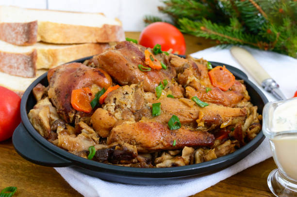 istock Tender rabbit meat with forest mushrooms. A dietary dish. 887240532