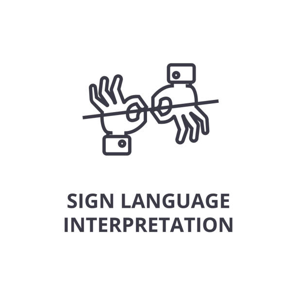 illustrations, cliparts, dessins animés et icônes de icône de ligne interprétation gestuelle, contour signe, symbole linéaire, vecteur, illustration plate - sign language american sign language human hand deaf