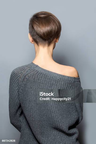 Woman With Short Hair Stock Photo - Download Image Now - Women, Short Hair, Rear View