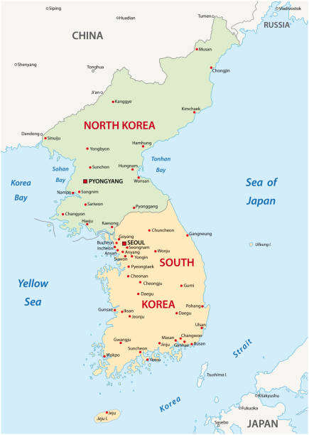 illustrations, cliparts, dessins animés et icônes de carte de la péninsule coréenne - korean peninsula