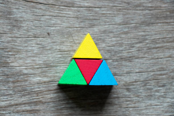 istock Mulit color toy block compound as triangle shape on wood background 887262876