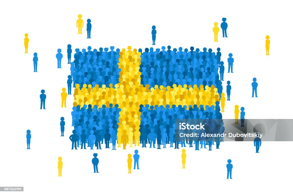 Vector Sweden state flag formed by crowd of cartoon people Sweden stock vector