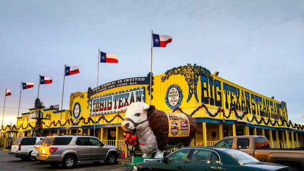Amarillo, TX, USA - 22 December, 2015: The Big Texan Steak Ranch is a popular tourist destination along famed Route 66 and is known for its 72 ounce steak contest.