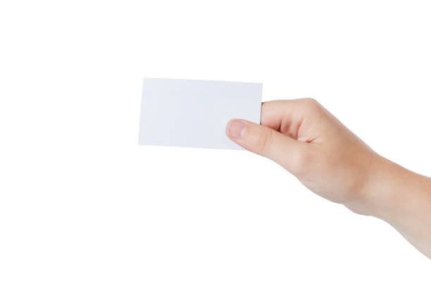 istock Right hand holds out blank business card 887266932