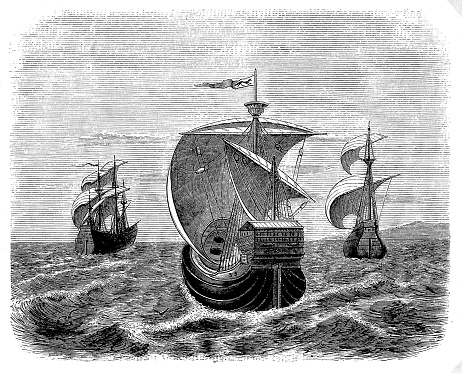 Illustration of a Nina, Pinta and Santa Maria - Christopher Columbus' ships