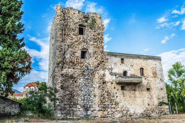 istock Medievil Tower in Rovies, Evia island, Greece 887276564