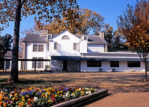 Rear view of Graceland, the home of Elvis Presley, during the Autumn, Memphis, Tennessee, United States of America.