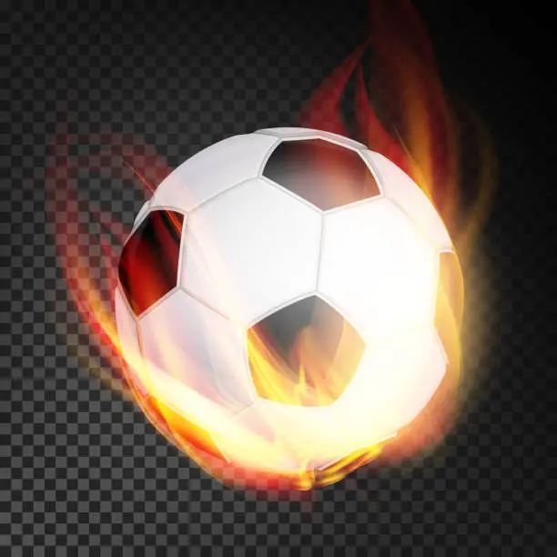 Vector illustration of Football Ball Vector Realistic. Football Soccer Ball In Burning Style Isolated On Transparent Background