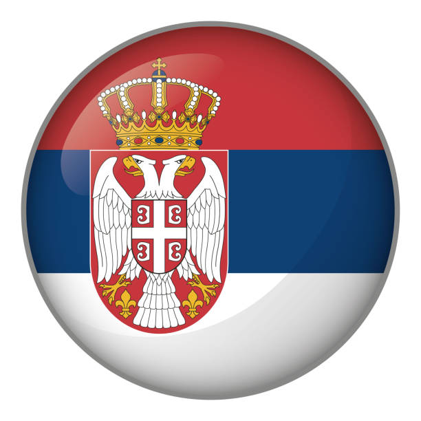 세르비아의 버튼 국기를 나타내는 아이콘입니다. 기관 자료 및 지리의 카탈로그에 이상적 - brazil serbia stock illustrations