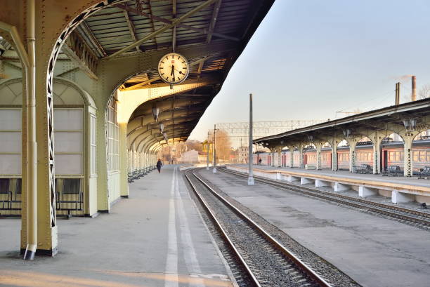 istock A deserted railway platform clock at the Vitebsk station in the 887295390