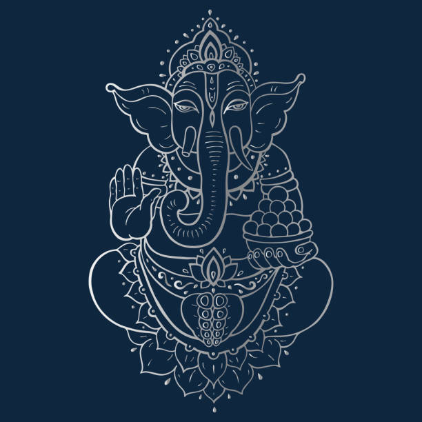 ilustraciones, imágenes clip art, dibujos animados e iconos de stock de ganapati meditación en postura de loto - ganesha om symbol indian culture hinduism