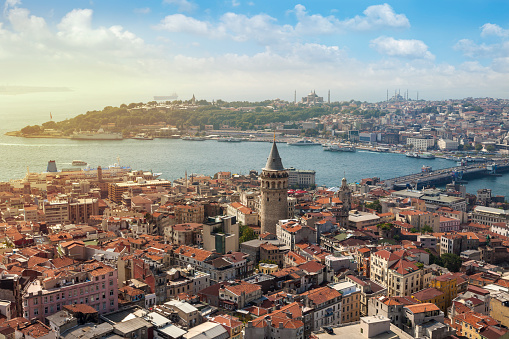 Aerial view Galata tower in Istanbul