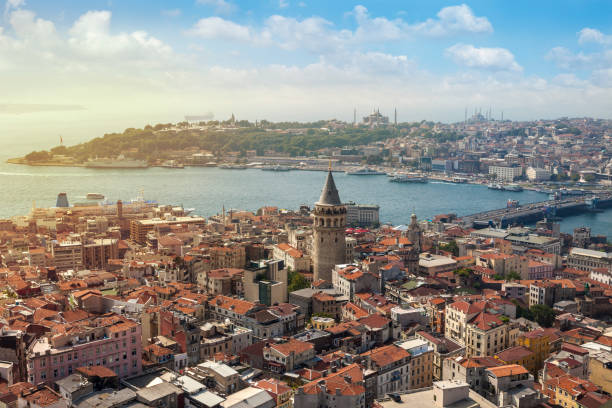 Aerial View Istanbul Aerial view Galata tower in Istanbul golden horn istanbul photos stock pictures, royalty-free photos & images