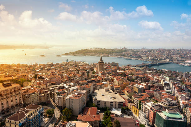havadan görünümü istanbul - galata kulesi fotoğraflar stok fotoğraflar ve resimler