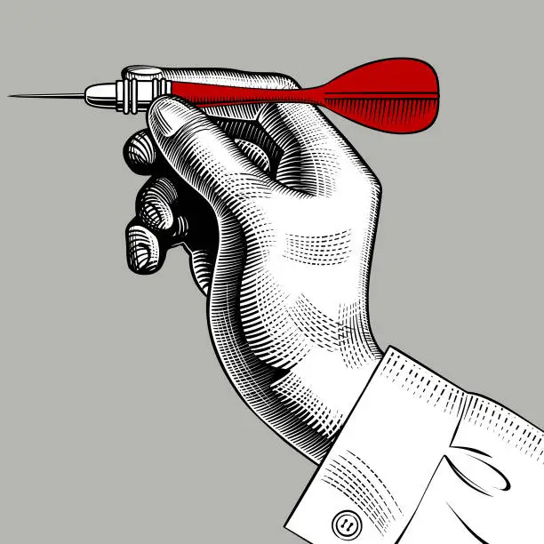 Vector illustration of Hand with red arrow darts.