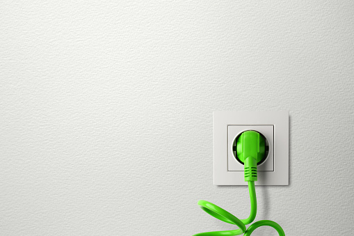 white socket with power plug and power cable free on white background