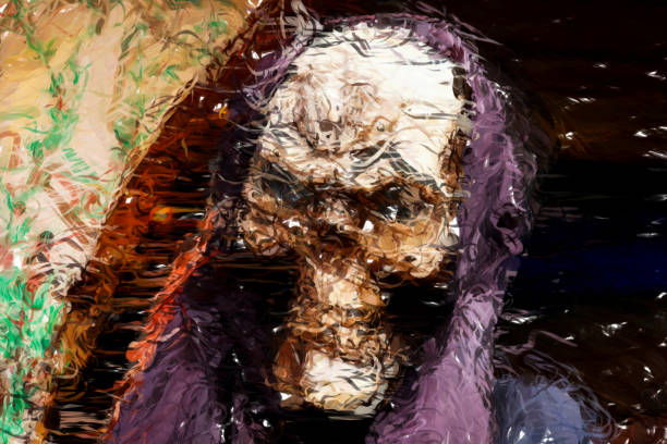 istock Scary hooded skull mask - Digital Illustration 887313394