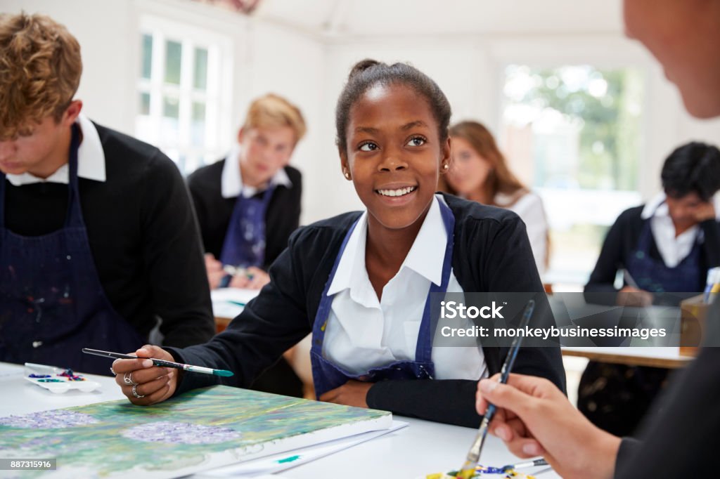 Group Of Teenage Students Studying Together In Art Class Uniform Stock Photo