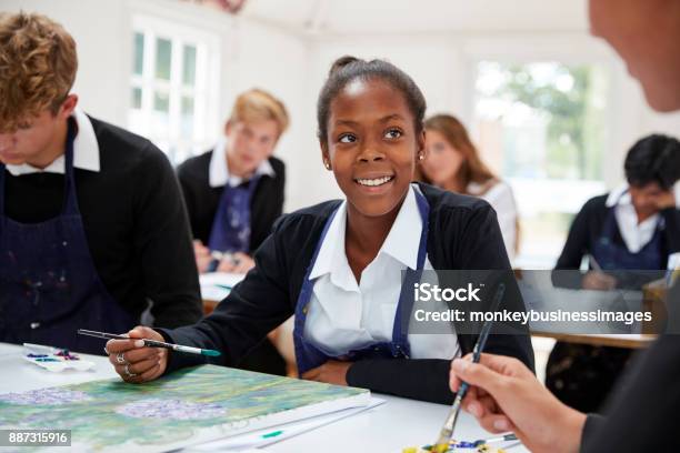 Group Of Teenage Students Studying Together In Art Class Stock Photo - Download Image Now