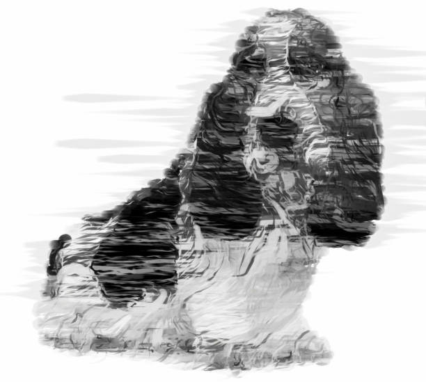 istock Cute beagle puppy in black and white - Digital Illustration 887318380