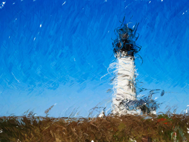 istock Lighthouse on blue sky abstract painting - Digital Illustration 887321840