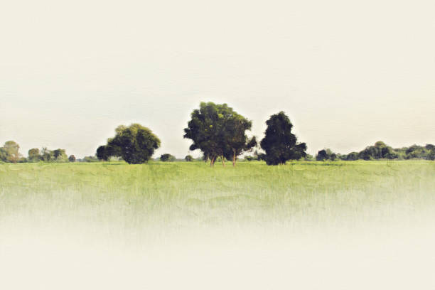 istock Abstract beautiful tree and landscape on watercolor painting background. 887322356
