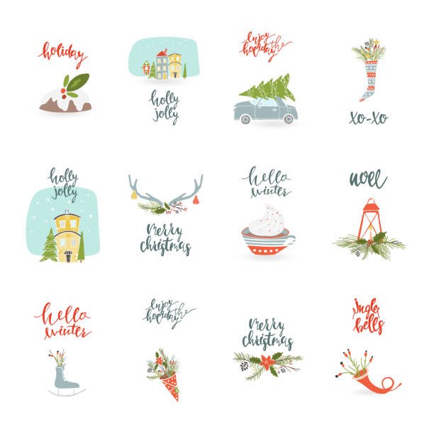 ilustrações, clipart, desenhos animados e ícones de mesagem de natal coleção - set cake cream sweet food