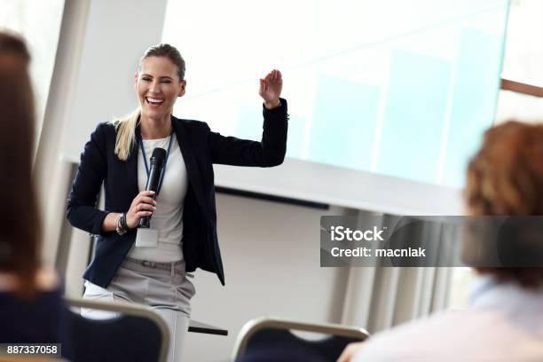 Business People Having A Conference Stock Photo - Download Image Now - Public Speaker, Presentation - Speech, Meeting