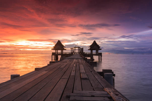 istock Twilight sunset wood bridge at Djittabhawan Temple 887337676