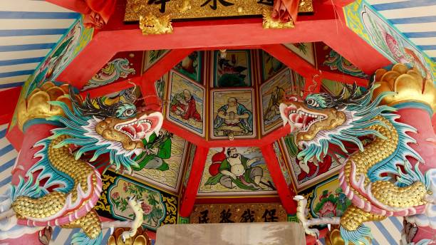 istock Little Chinese temple, dragons at the facade 887338076
