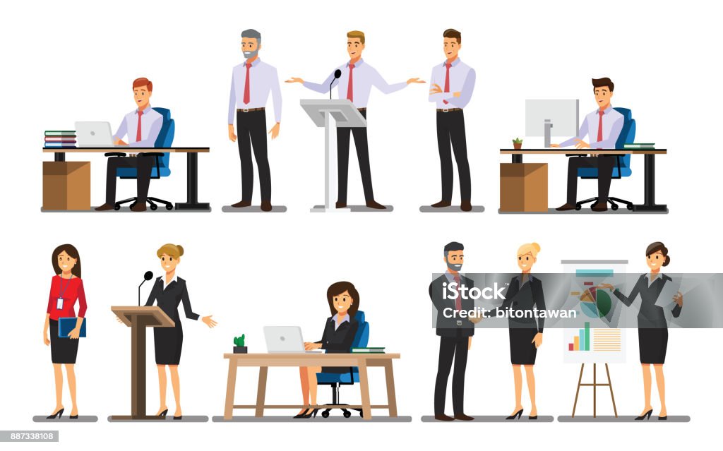 Businessman character In the office set  ,Vector illustration Office stock vector