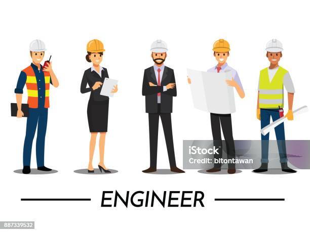 Technician And Builders And Engineers And Mechanics People Teamwork Vector Illustration Cartoon Character Stock Illustration - Download Image Now