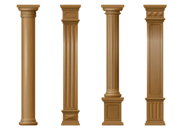 набор векторных классических деревянных колонн - neo classical architecture stock illustrations