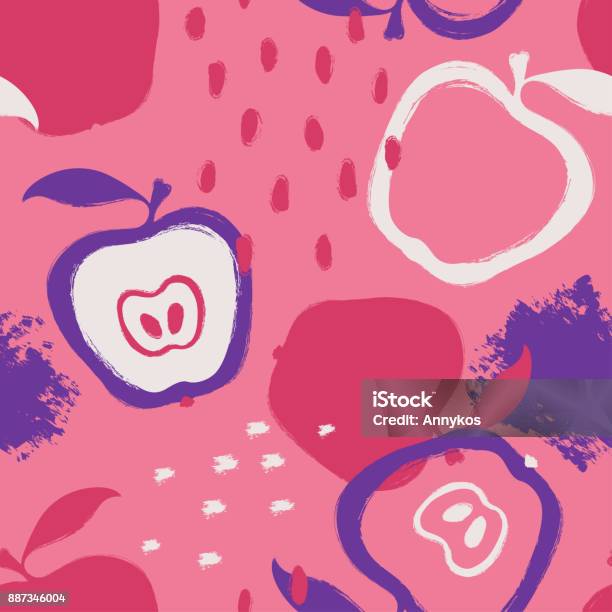 Brush Grunge Apple Seamless Pattern Stock Illustration - Download Image Now - Apple - Fruit, Pattern, Paintbrush