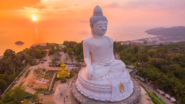 istock Stunning panoramic view of Phuket big Buddha in sunset time 887346932