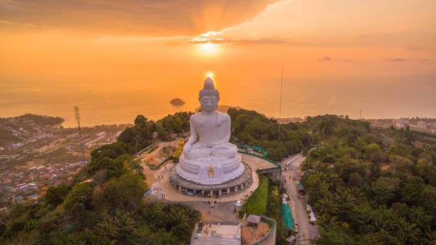istock Stunning panoramic view of Phuket big Buddha in sunset time 887346936