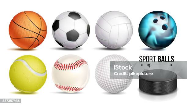 Sport Ball Set Vector 3d Realistic Popular Sports Balls Isolated On White Background Illustration Stock Illustration - Download Image Now