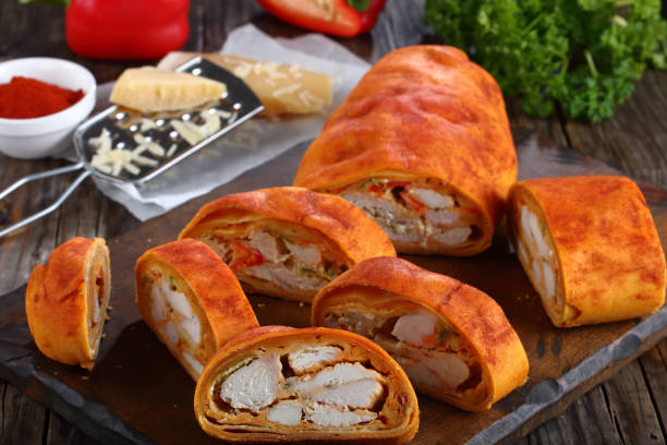 istock tasty Puff Pastry meat Strudel, close-up 887358502