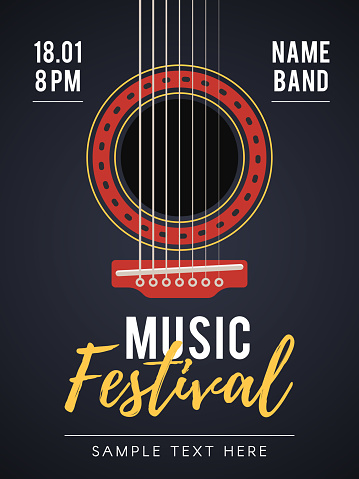 The acoustic music festival. A live music concert. Vector illustration for web design banner, poster, invitation flyer and other promotional materials