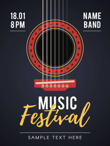 Acoustic music festival poster The acoustic music festival. A live music concert. Vector illustration for web design banner, poster, invitation flyer and other promotional materials music festival stock illustrations